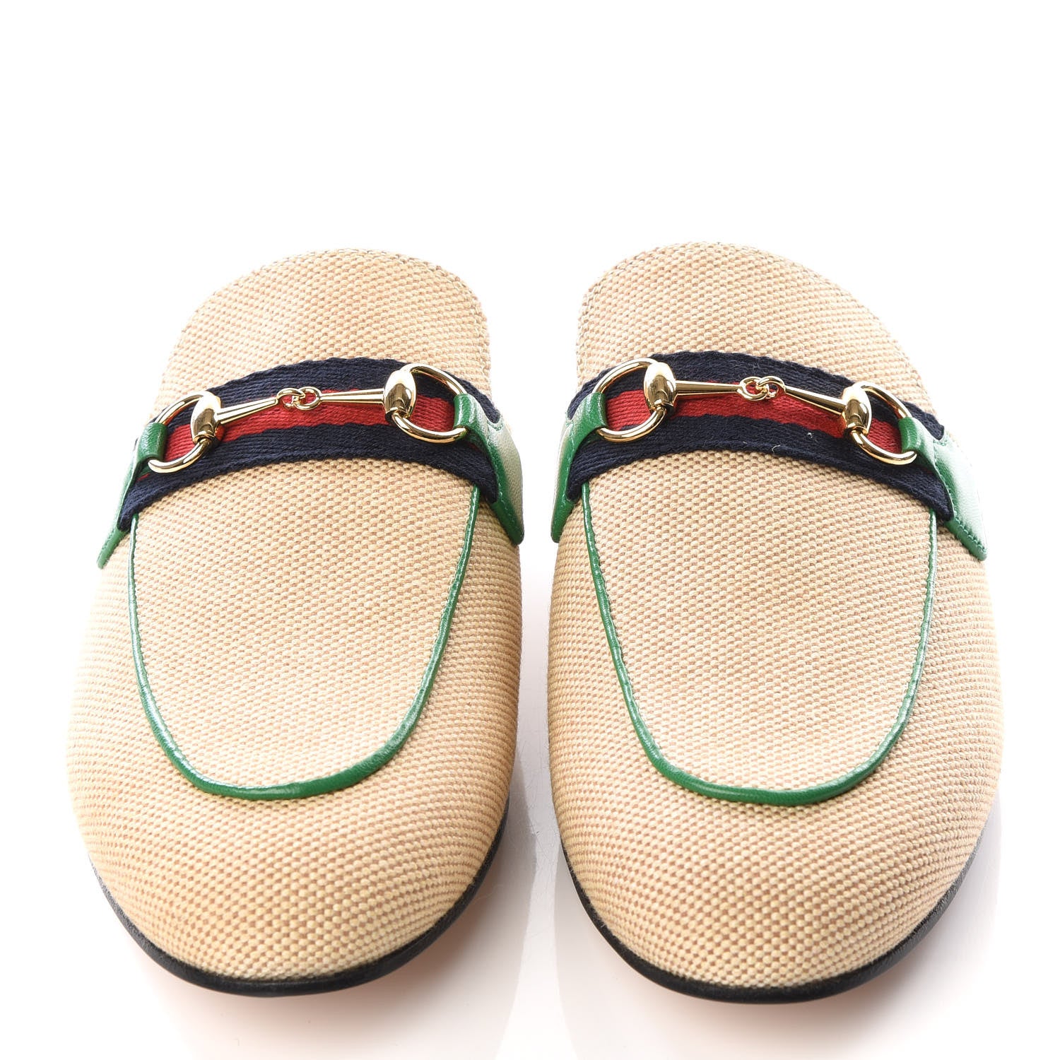 Gucci Canvas Vintage Charlotte Web Womens Princetown Slippers 38.5 Sand New Shamarock 3 of 9
