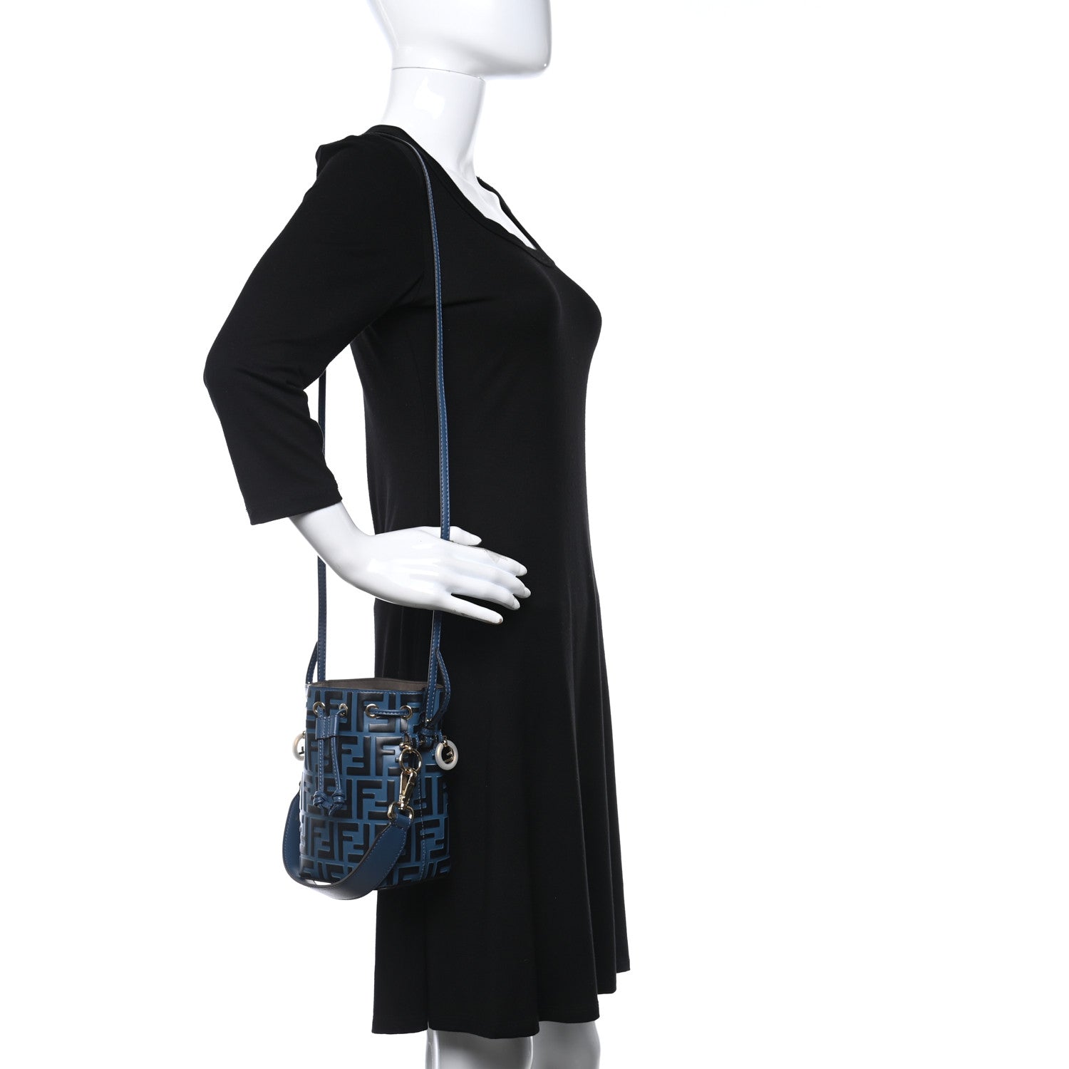Fendi Vitello Liberty F is Fendi Bi-Color FF 1974 Embossed Mini Mon Tresor Bucket Bag Balena Black 2 of 9