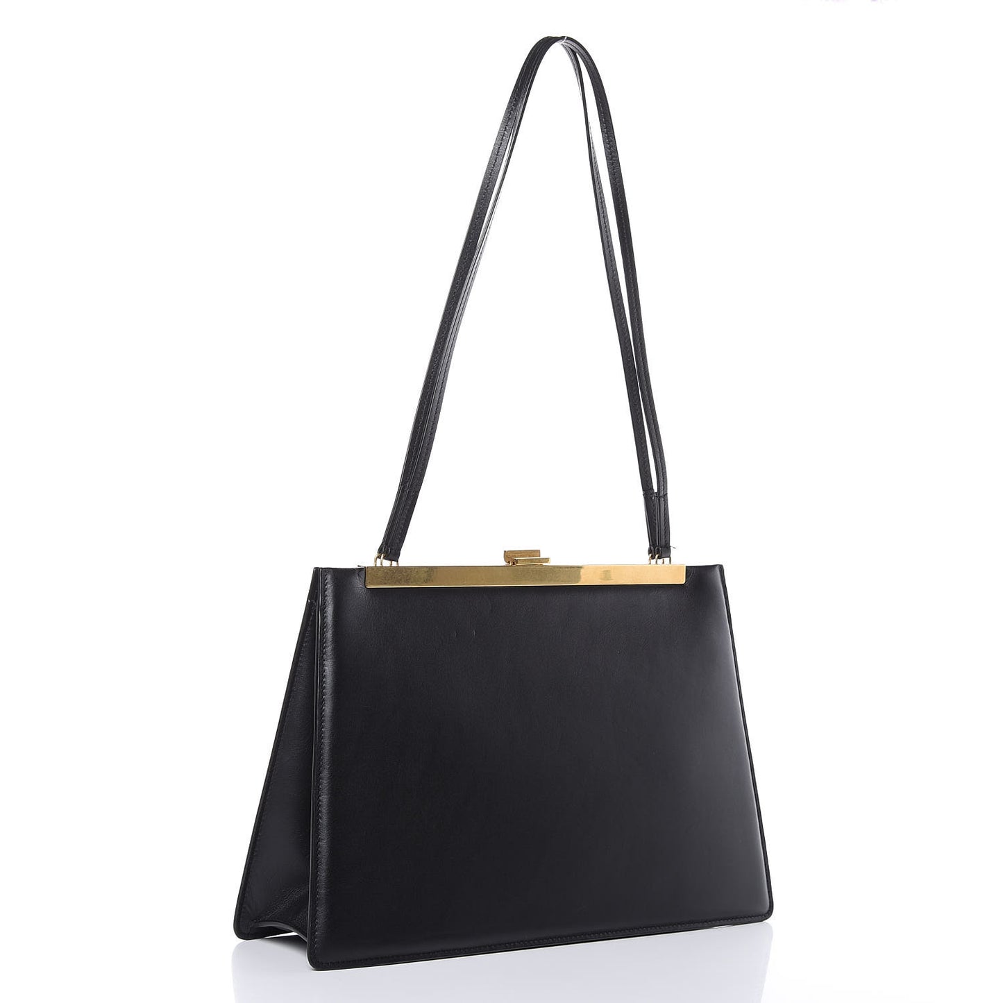 Smooth Calfskin Medium Clasp Shoulder Bag Black