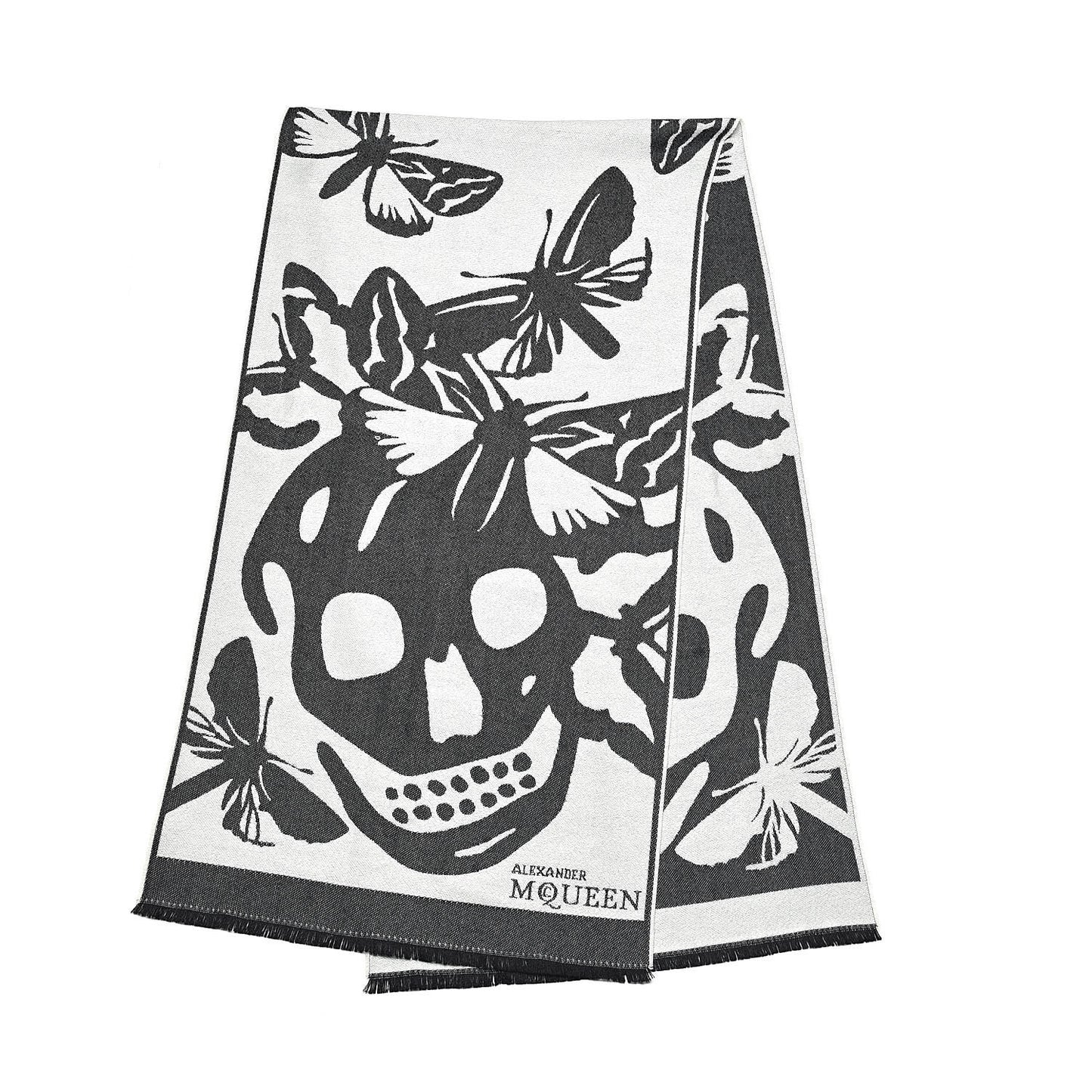 Wool Skull Butterfly Stole Scarf Black