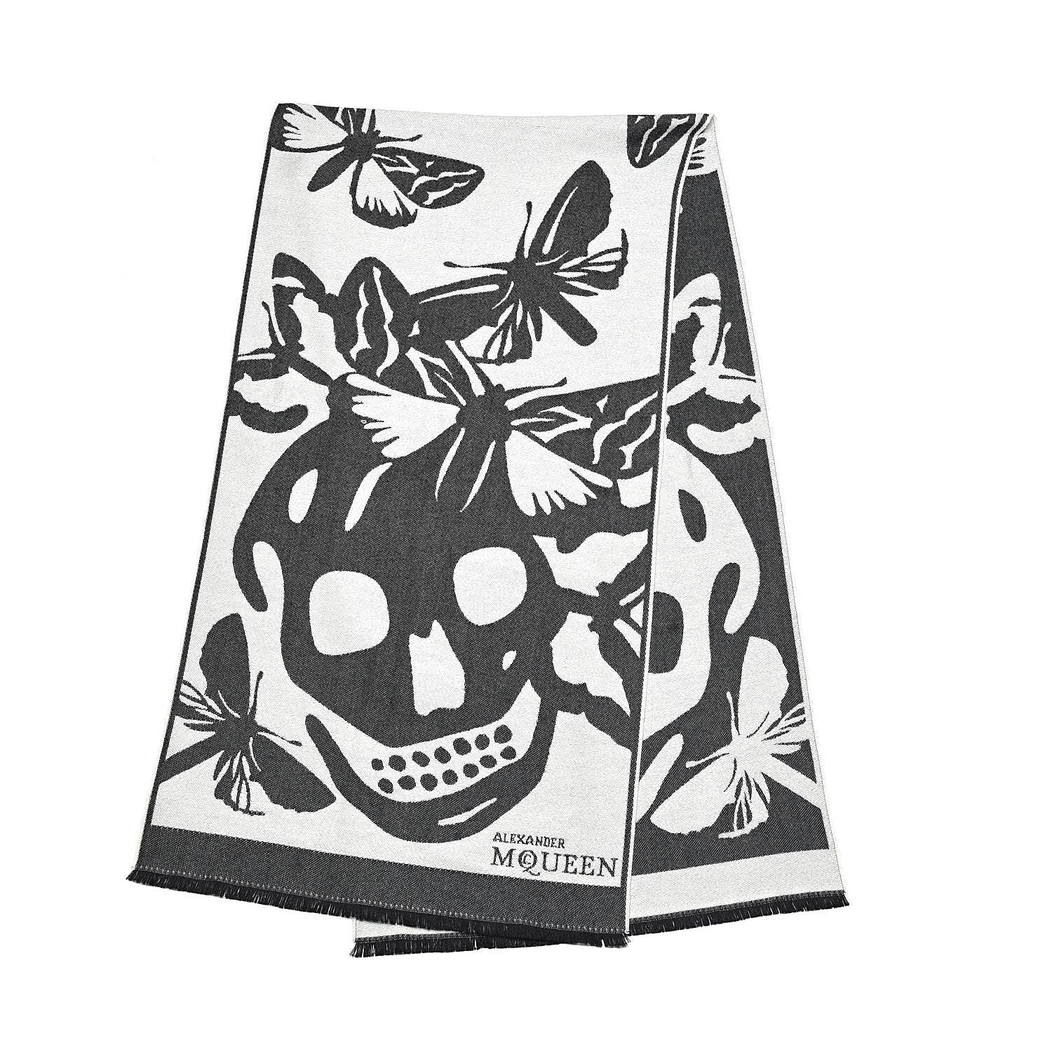 Alexander McQueen Wool Skull Butterfly Stole Scarf Black 3 of 5