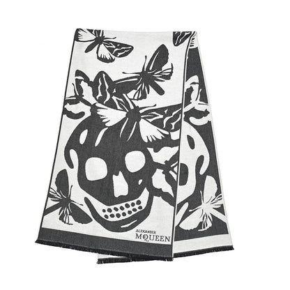 Alexander McQueen Wool Skull Butterfly Stole Scarf Black 3 of 5