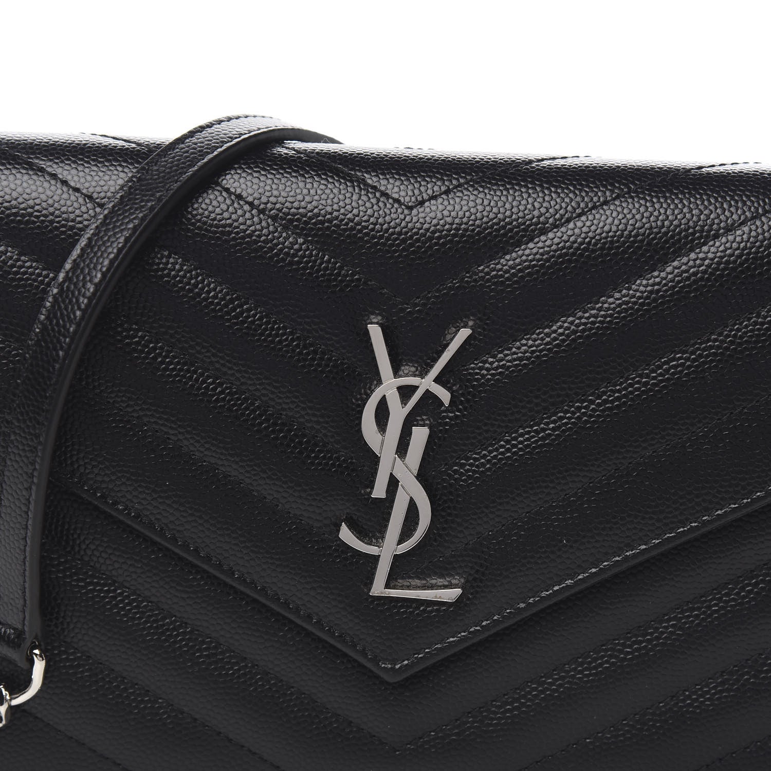 Saint Laurent Grain De Poudre Matelasse Chevron Monogram Envelope Chain Wallet Black 10 of 11