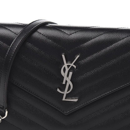 Saint Laurent Grain De Poudre Matelasse Chevron Monogram Envelope Chain Wallet Black 10 of 11