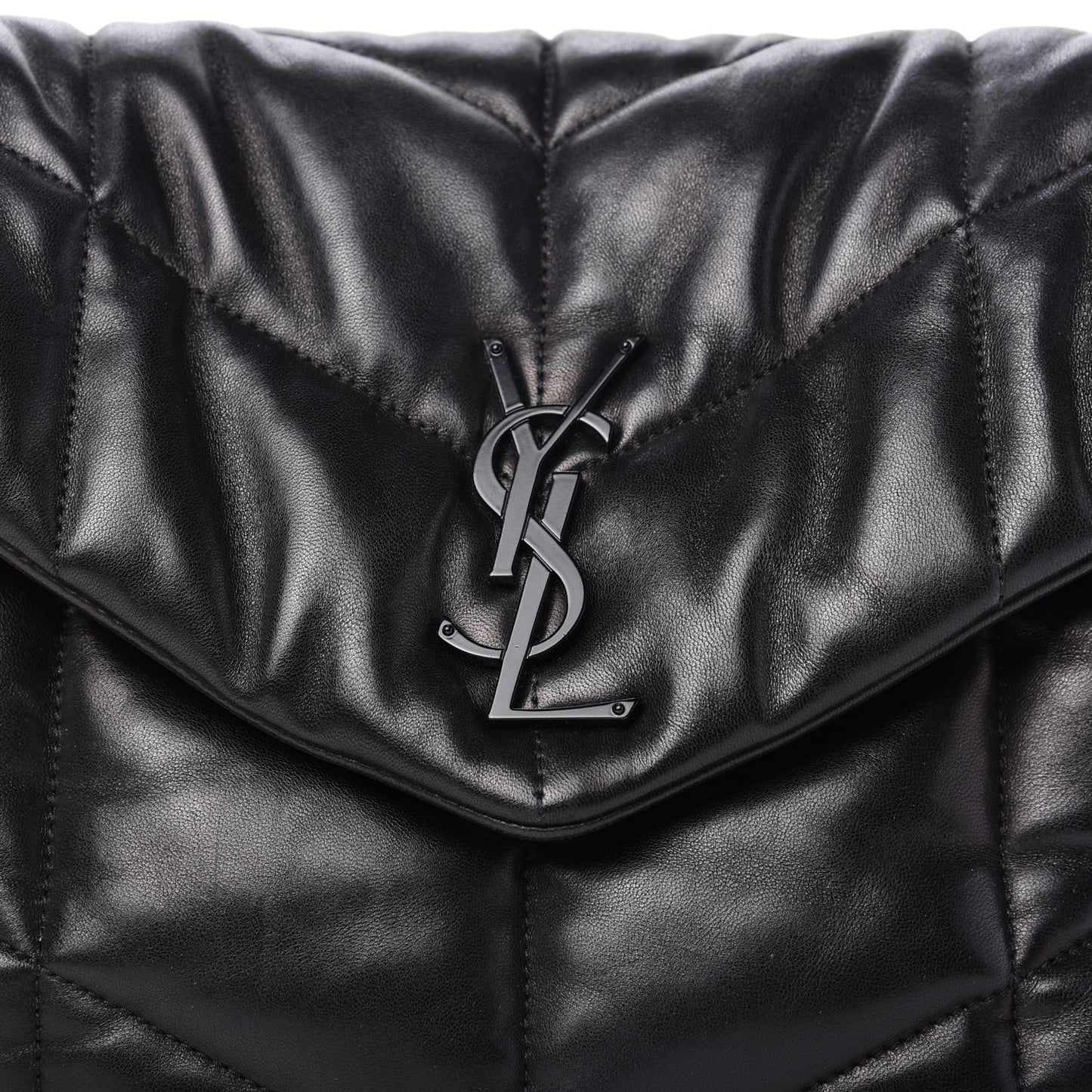 Lambskin Quilted Medium Loulou Puffer Monogram Chain Satchel Black