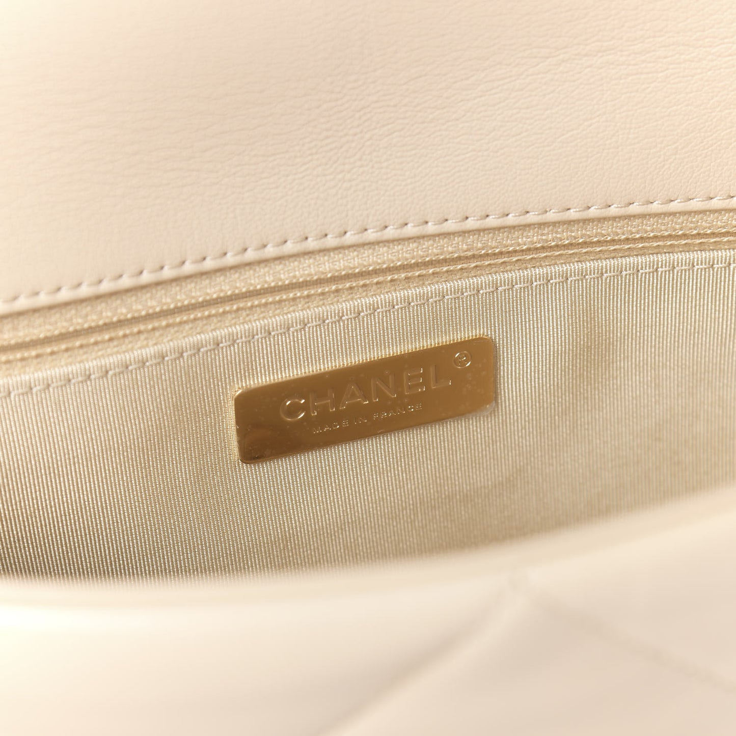 Goatskin Quilted Large 19 Flap Beige