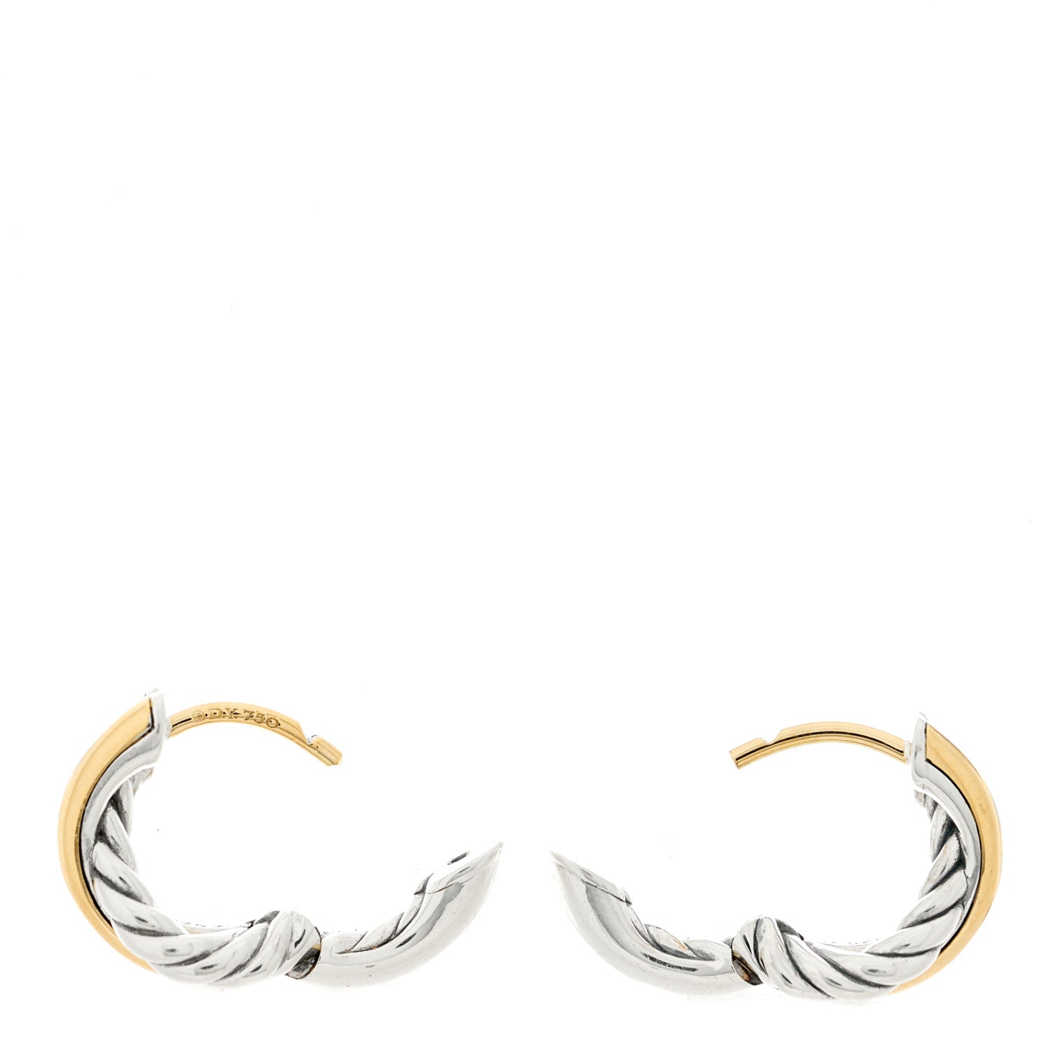 David Yurman Sterling Silver 18K Yellow Gold 12.4mm Crossover Cable Hoop Earrings 3 of 5