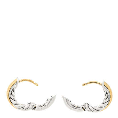 David Yurman Sterling Silver 18K Yellow Gold 12.4mm Crossover Cable Hoop Earrings 3 of 5