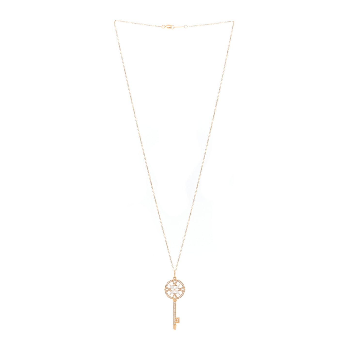 18K Rose Gold Diamond Round Victoria Key Pendant Necklace