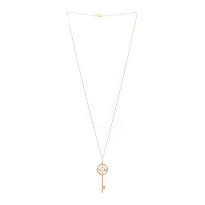 Tiffany 18K Rose Gold Diamond Round Victoria Key Pendant Necklace 3 of 5