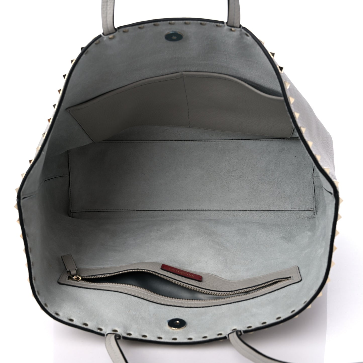 Grained Calfskin Rockstud Shoulder Tote Opal Grey