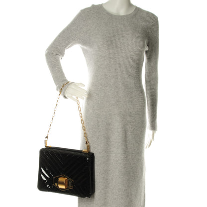 Lanvin Patent Chevron Quilted Shoulder Bag Black 2 of 6