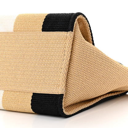 Chanel Straw Raffia Calfskin Striped Medium Deauville Tote Black Beige Ivory 10 of 16