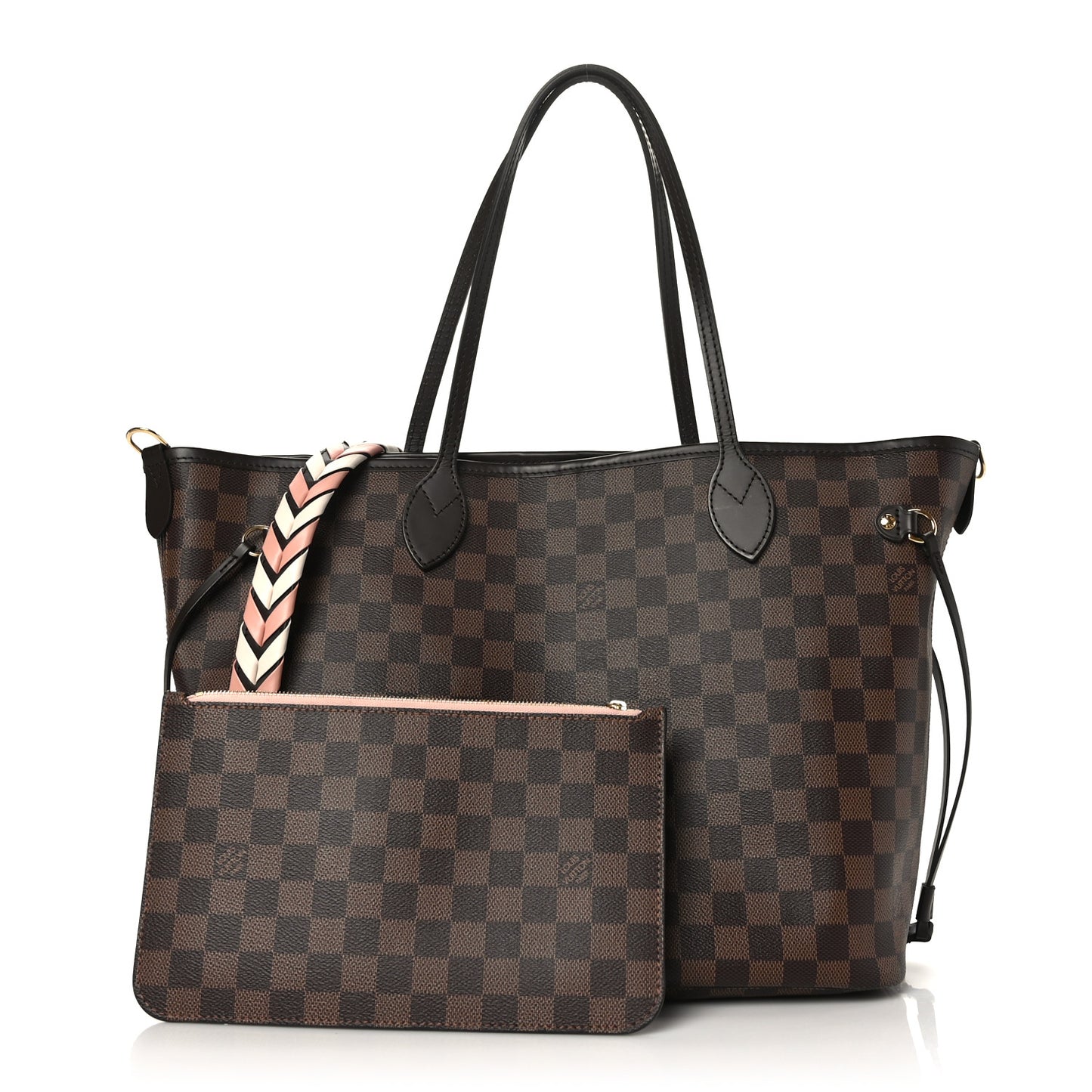 Damier Ebene Braided Neverfull MM Pink