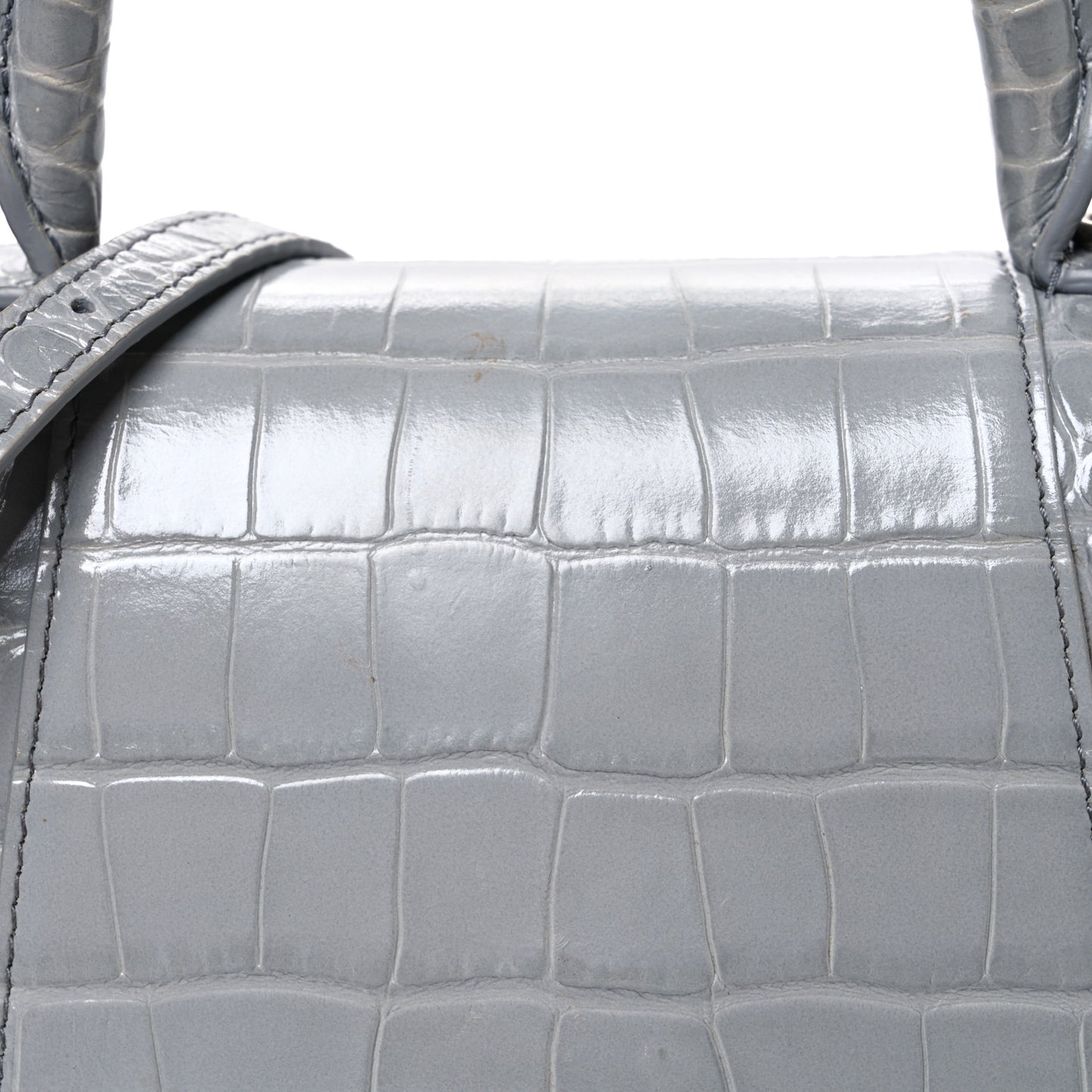 Shiny Calfskin Crocodile Embossed Small Hourglass Top Handle Bag Balenciaga Grey Balenciaga Grey