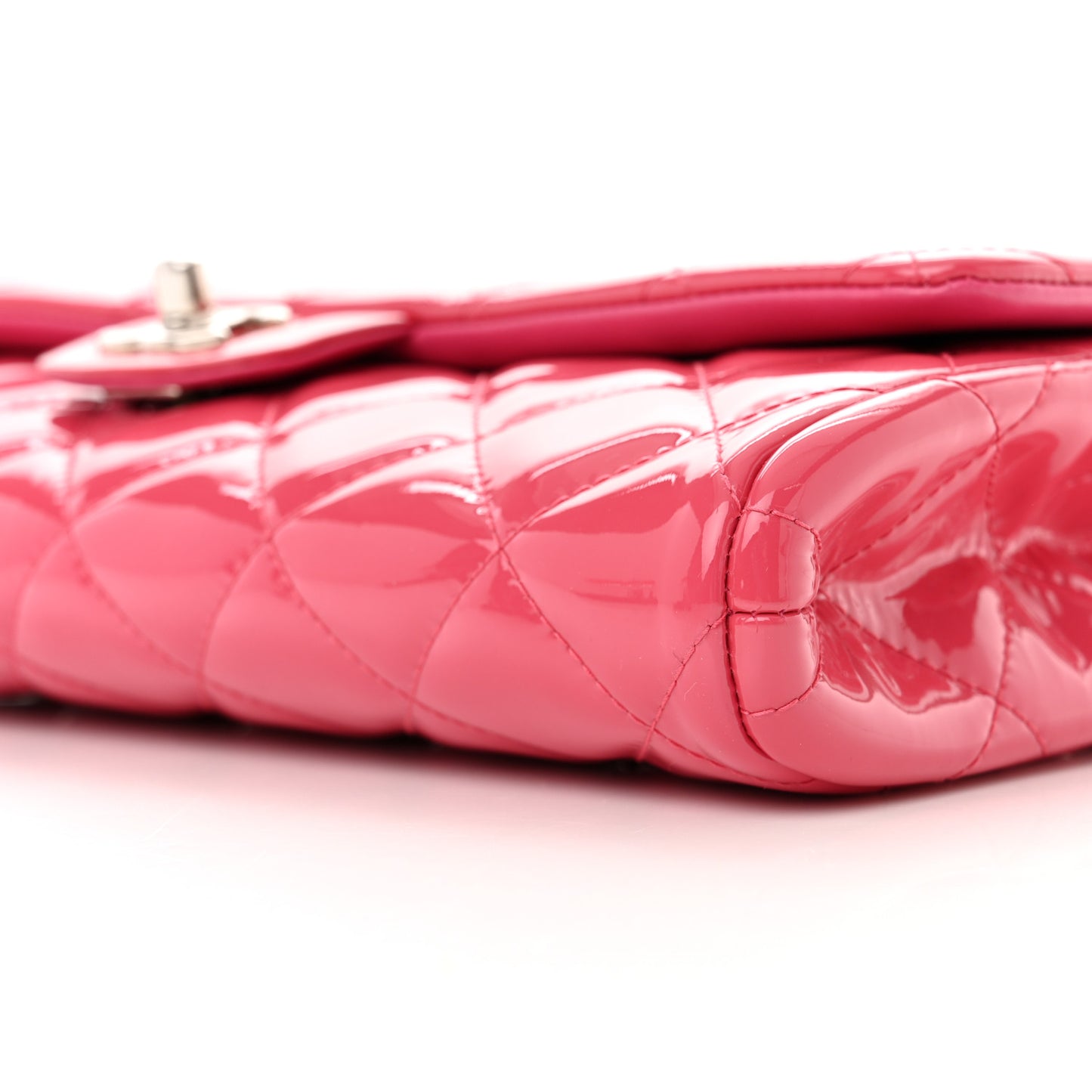 Patent Quilted Clutch with Chain Flap Fuchsia