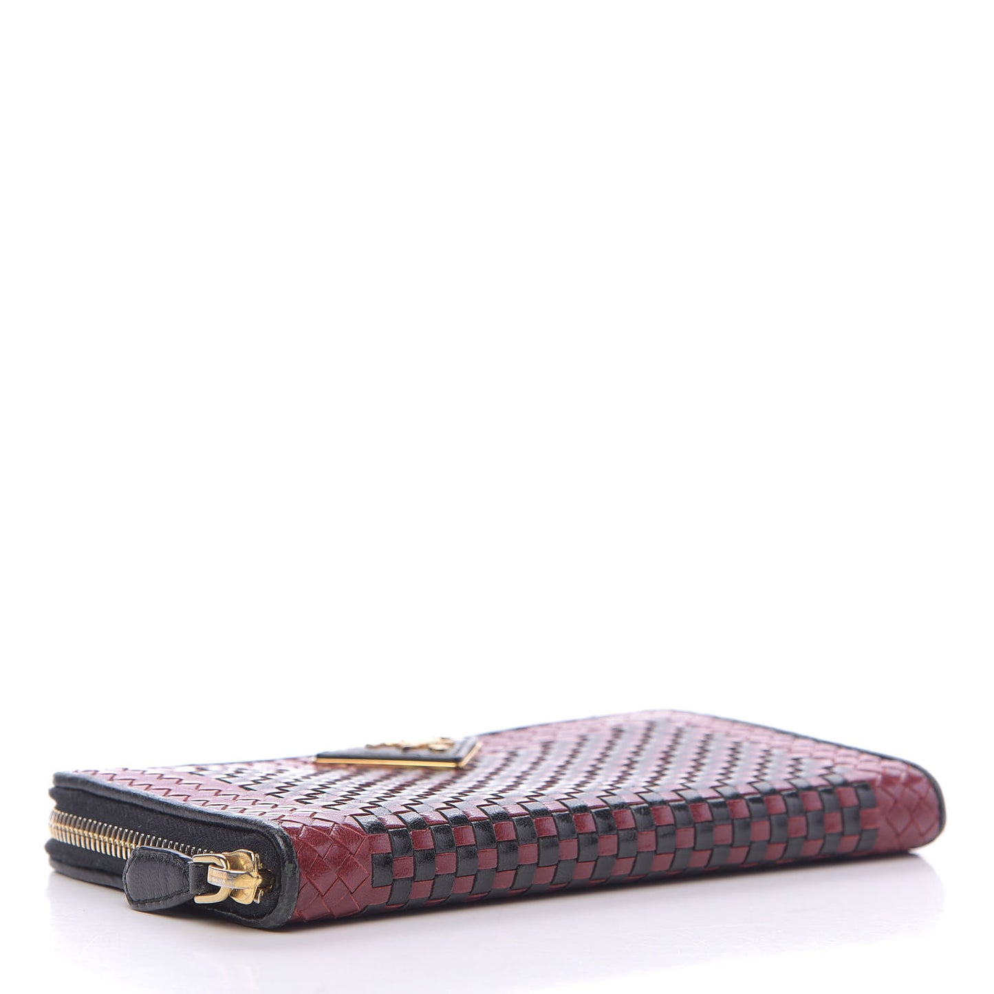 Goatskin Woven Zip Around Wallet Rubino Black
