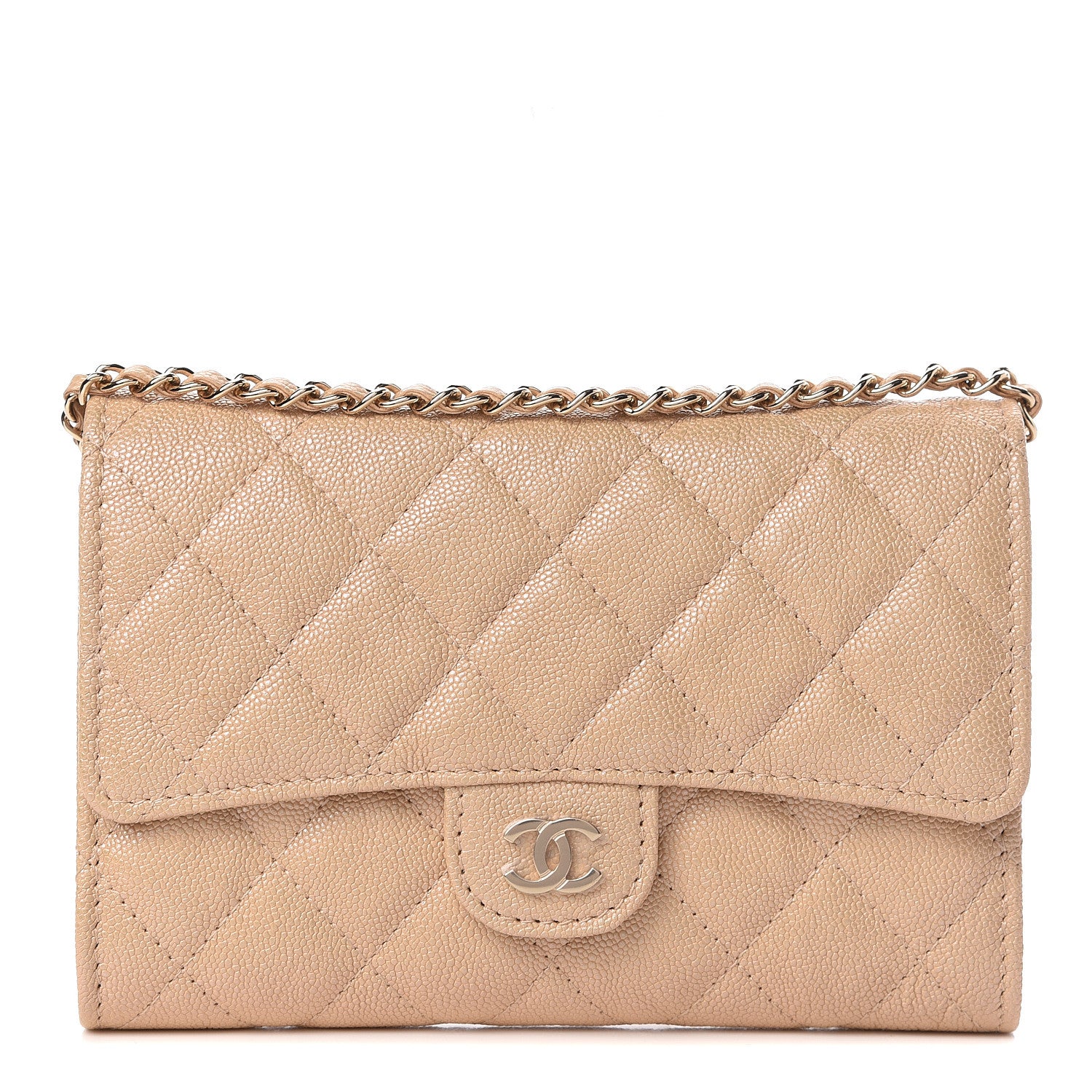 Chanel Iridescent Caviar Quilted Classic Clutch With Chain Beige 1 of 12