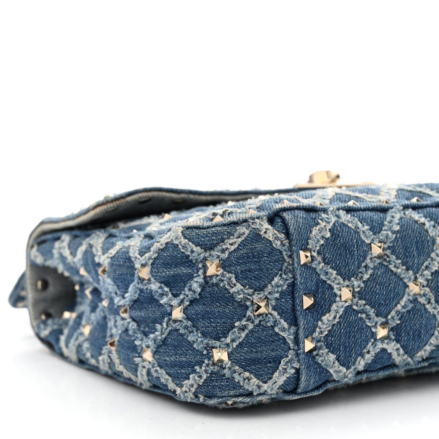 Denim Medium Rockstud Spike Shoulder Bag Denim