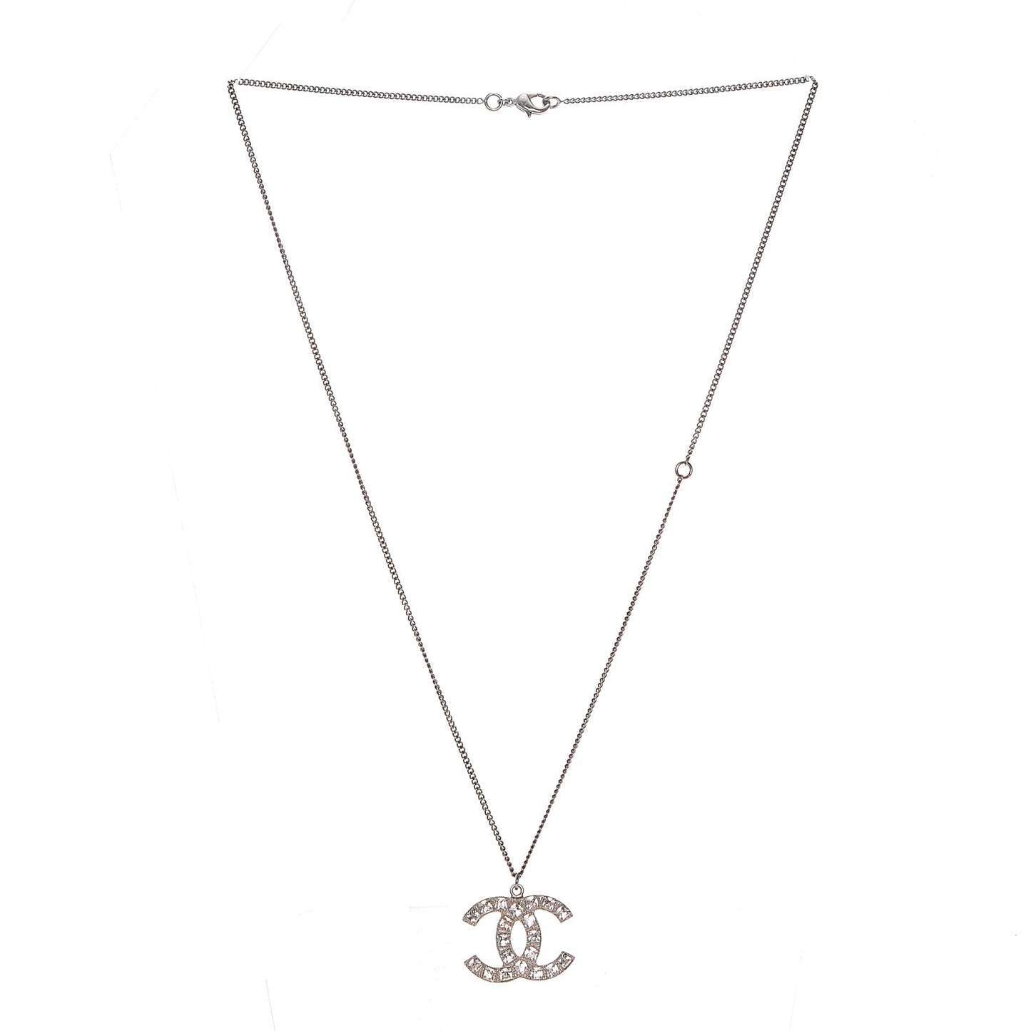 Baguette Crystal CC Necklace Silver