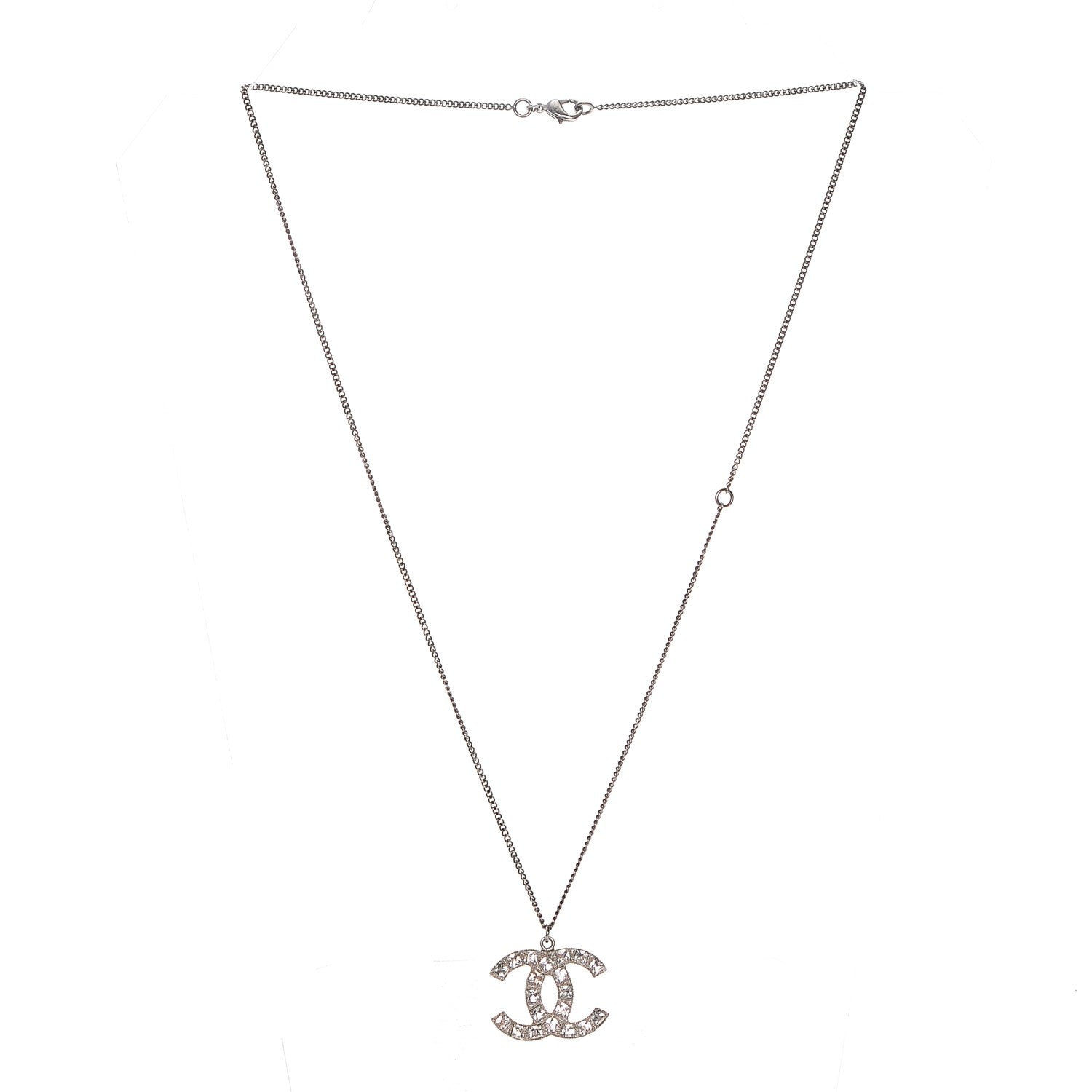 Chanel Baguette Crystal CC Necklace Silver 3 of 4