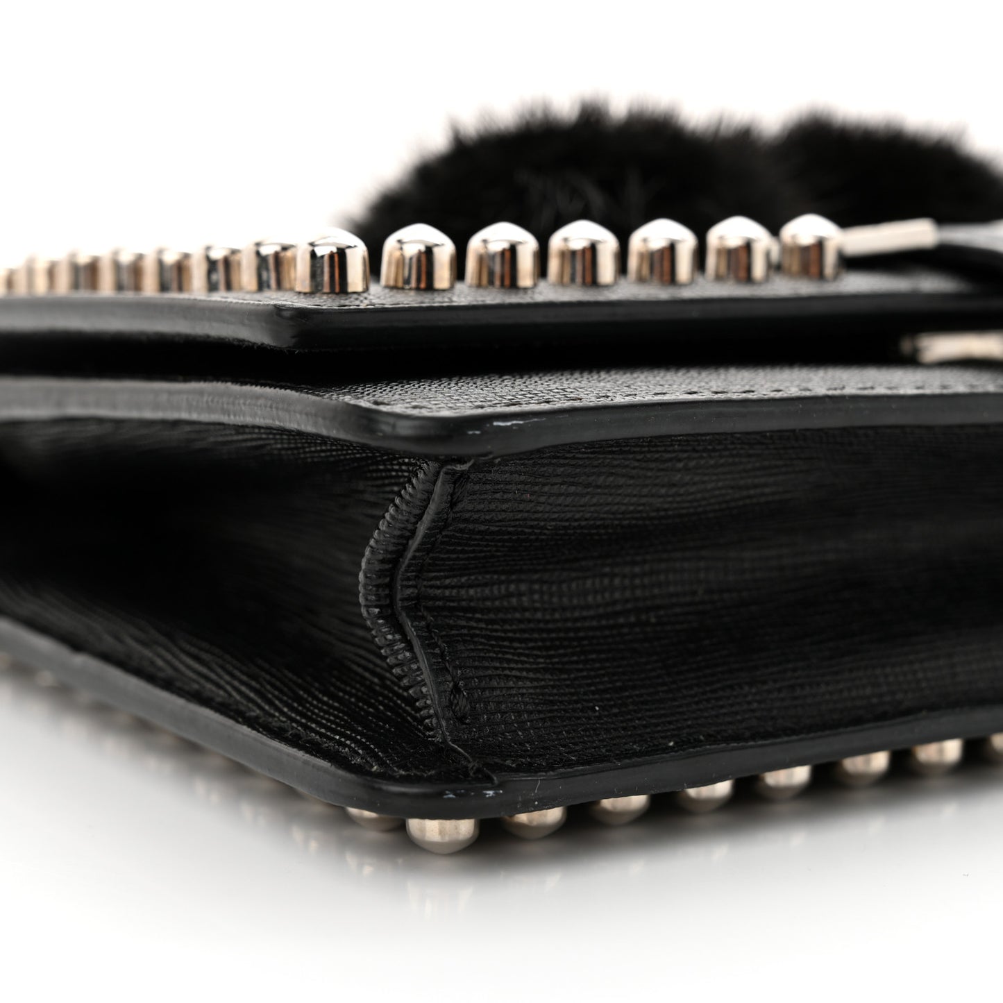 Vitello Elite Mink Fur Studded Karlito Tube Wallet on Chain Black