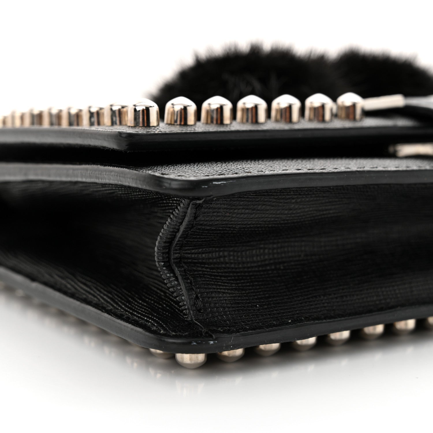 Fendi Vitello Elite Mink Fur Studded Karlito Tube Wallet on Chain Black 9 of 13