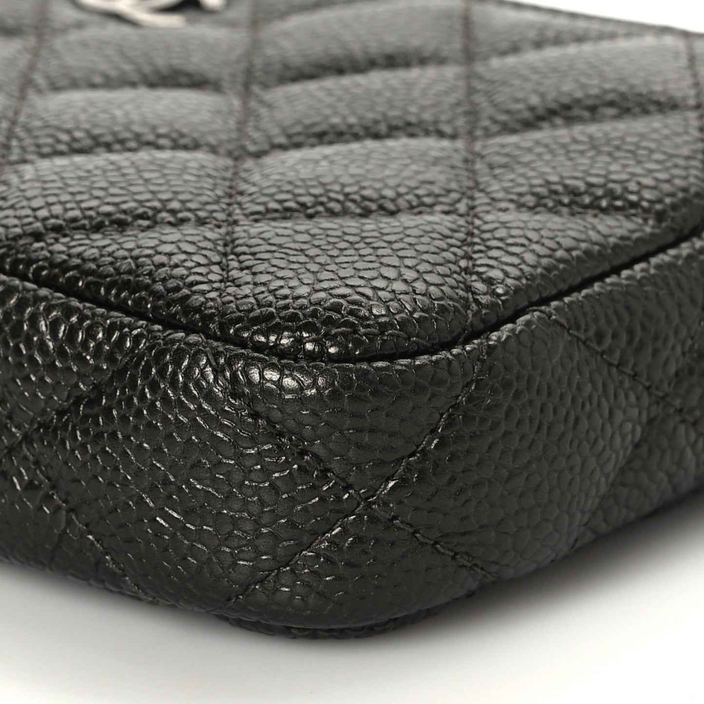 Metallic Caviar Quilted Small Clutch With Chain Dark Grey