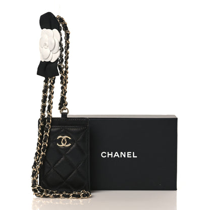 Chanel Lambskin Quilted Camellia Bow Card Holder On Chain Black 7 of 7