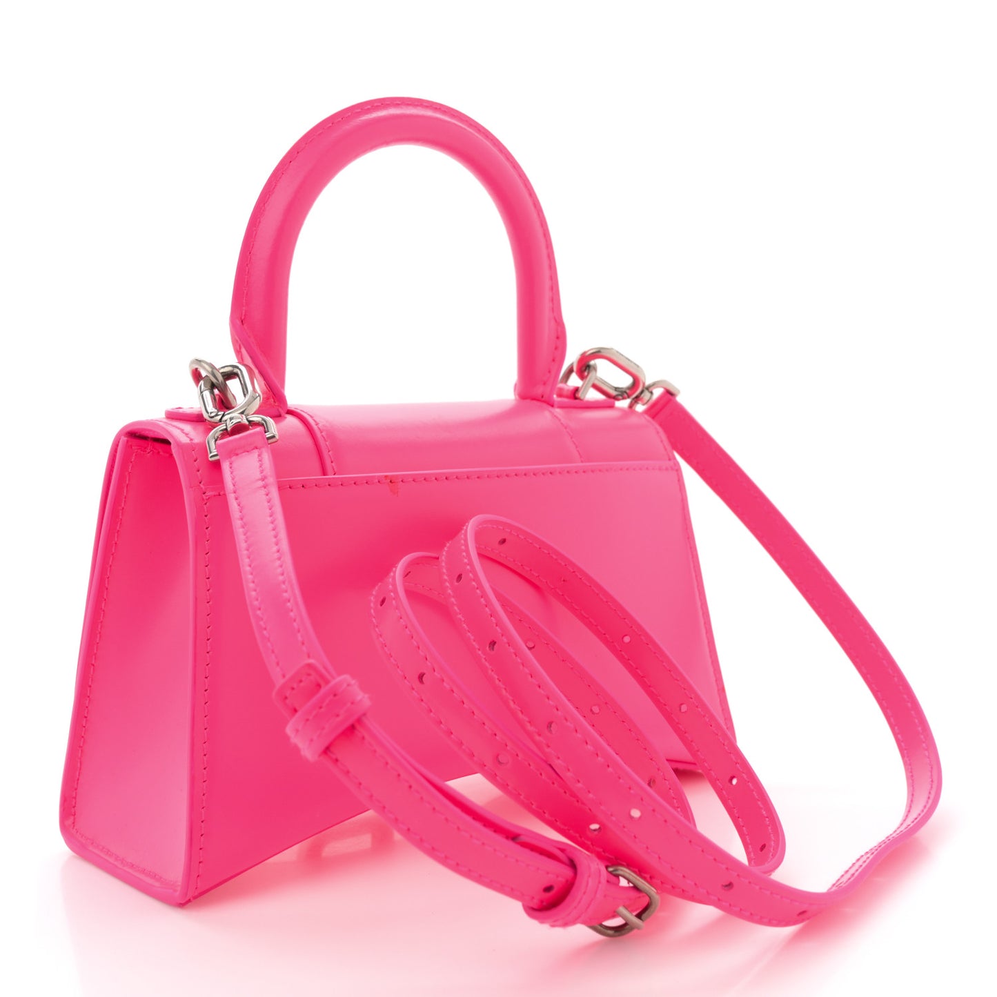 Shiny Box Calfskin Hourglass Top Handle Bag XS Hot Pink