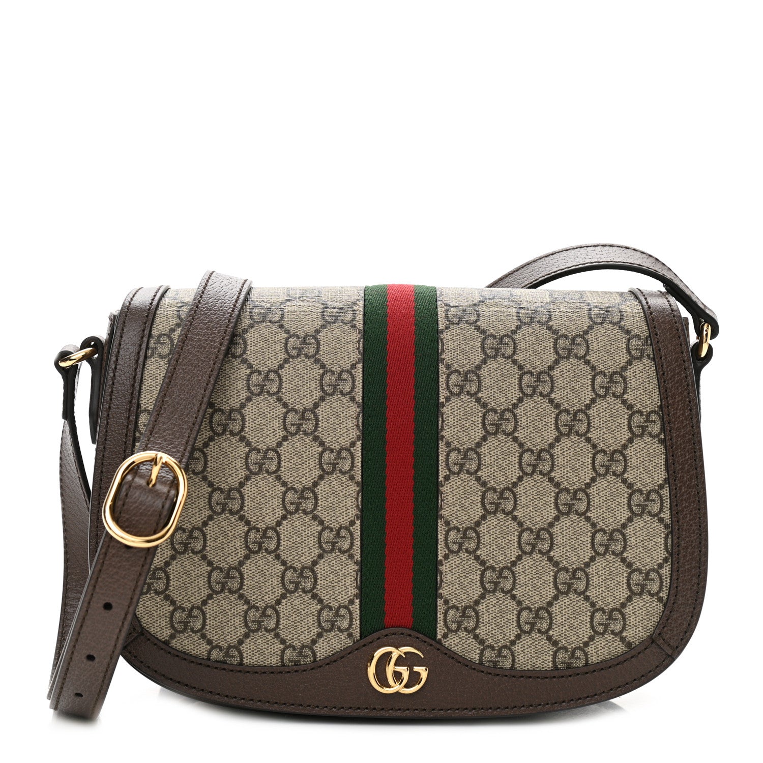 Gucci GG Supreme Monogram Web Small Ophidia Flap Messenger Bag Brown 1 of 10