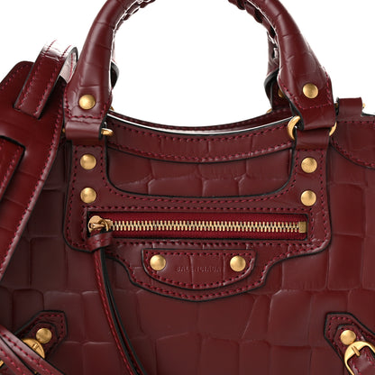 Balenciaga Semi Shiny Calfskin Crocodile Embossed Neo Classic Gold Hardware Mini City Dark Red 8 of 10