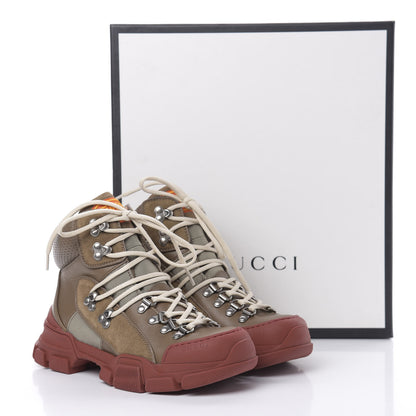Gucci X SEGA Calfskin Suede Technical Canvas Womens Flashtrek High-Top Sneakers 36.5 Ardesia Cerise 9 of 9