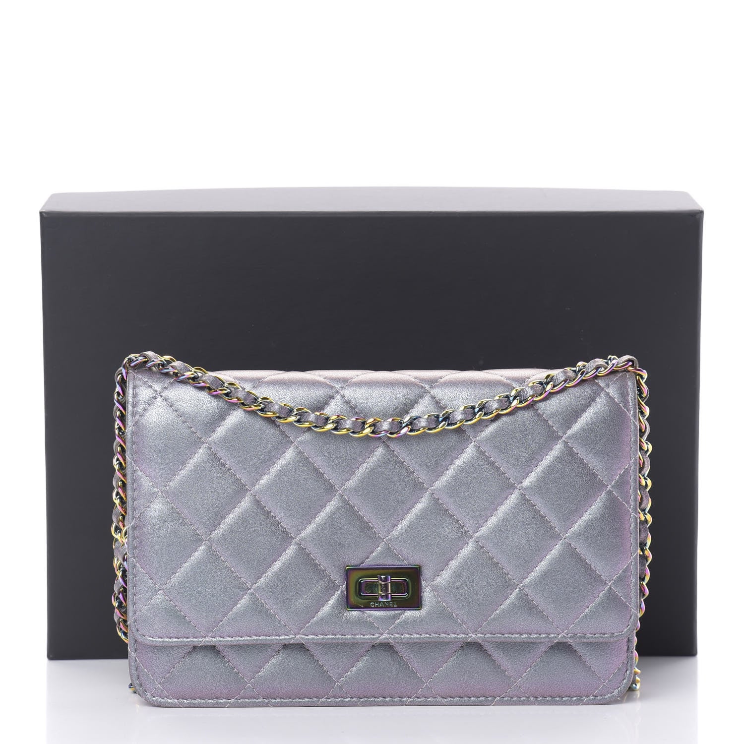 Chanel Iridescent Lambskin Quilted Reissue Wallet On Chain WOC Light Purple 15 of 15