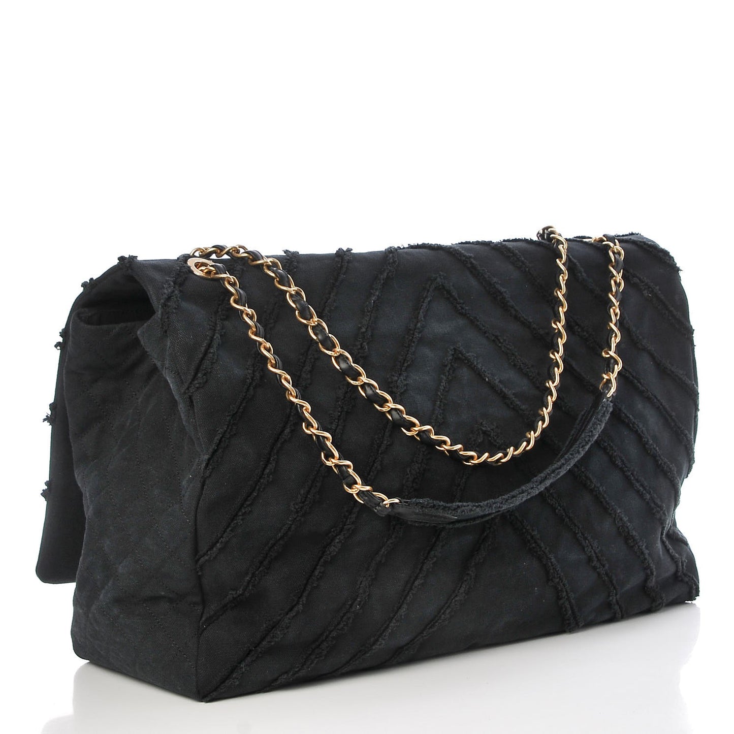 Canvas Chevron Quilted XXL Travel Flap Bag Black