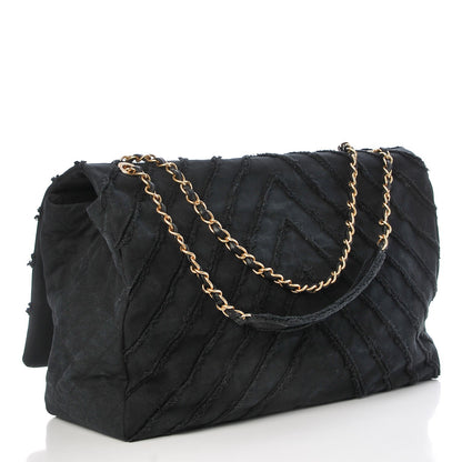Chanel Canvas Chevron Quilted XXL Travel Flap Bag Black 3 of 10