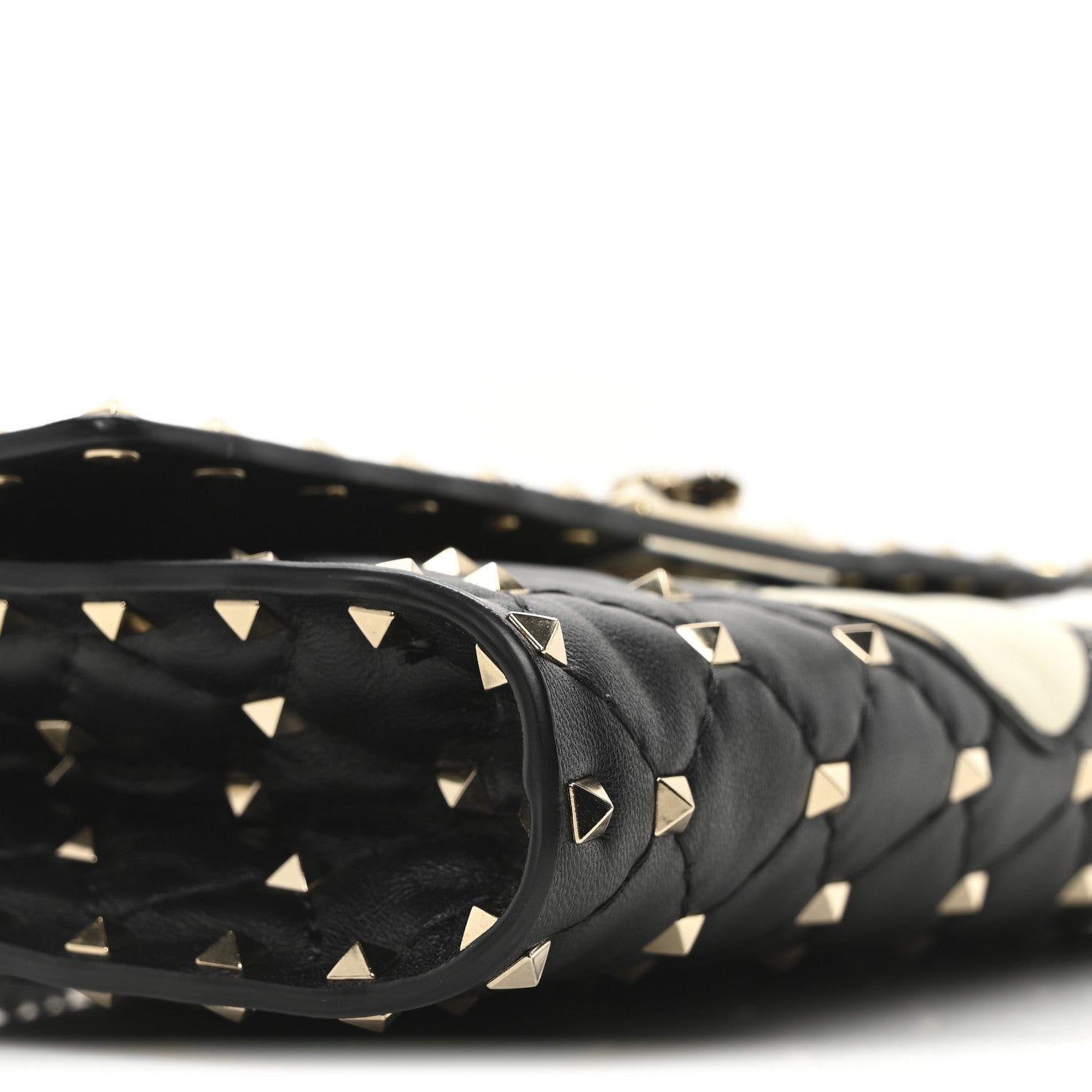 Valentino Garavani Nappa Rockstud Spike Flower Wallet on Chain Black Ivory 8 of 9