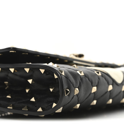 Valentino Garavani Nappa Rockstud Spike Flower Wallet on Chain Black Ivory 8 of 9