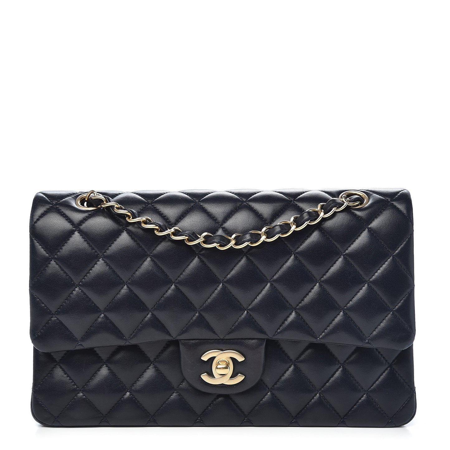 Lambskin Quilted Medium Double Flap Navy