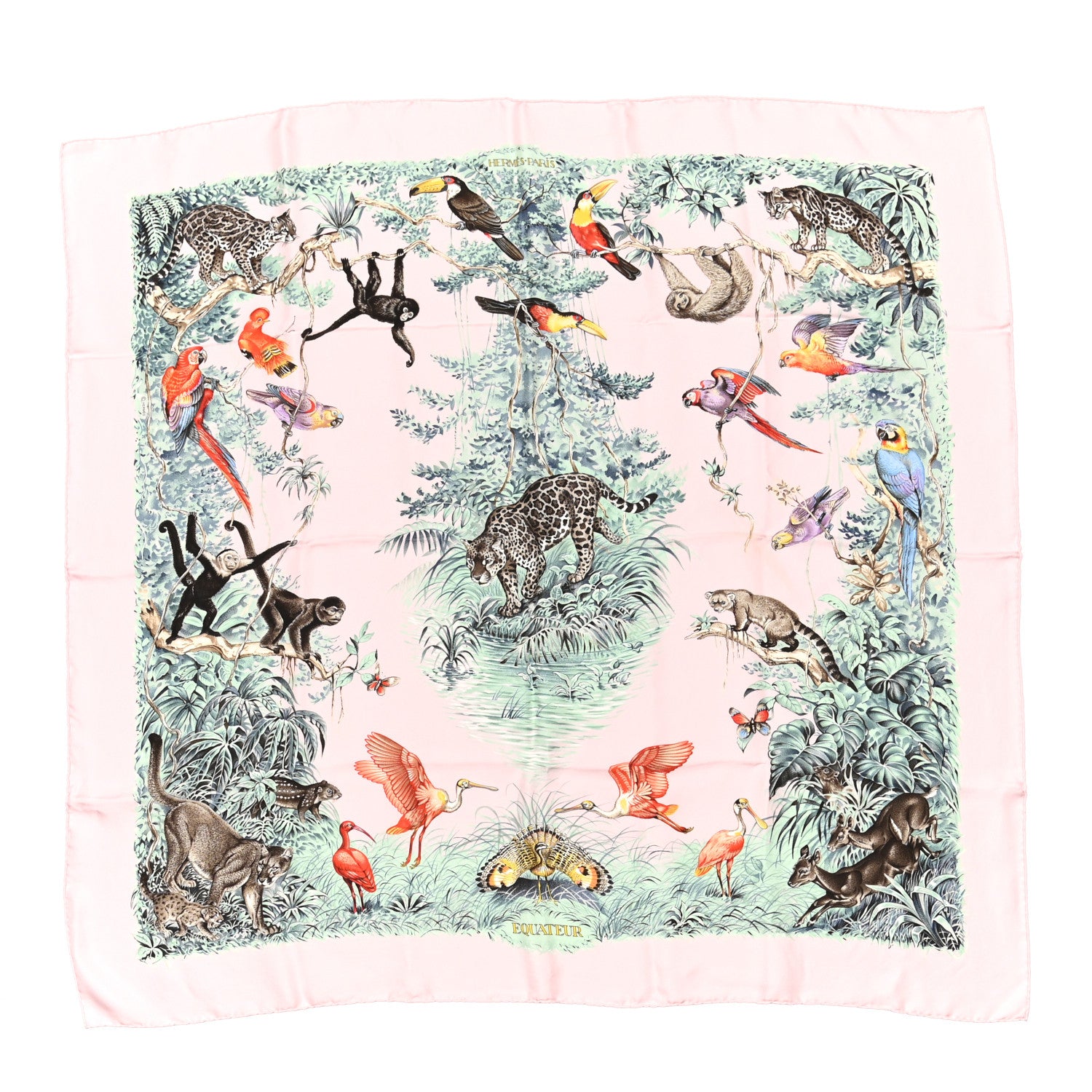 Hermes Silk Equateur Scarf 90 Rose Pale Aqua Taupe 1 of 6