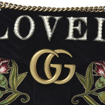 Gucci Velvet Matelasse Loved Embroidered Medium GG Marmont Shoulder Bag Black 10 of 10