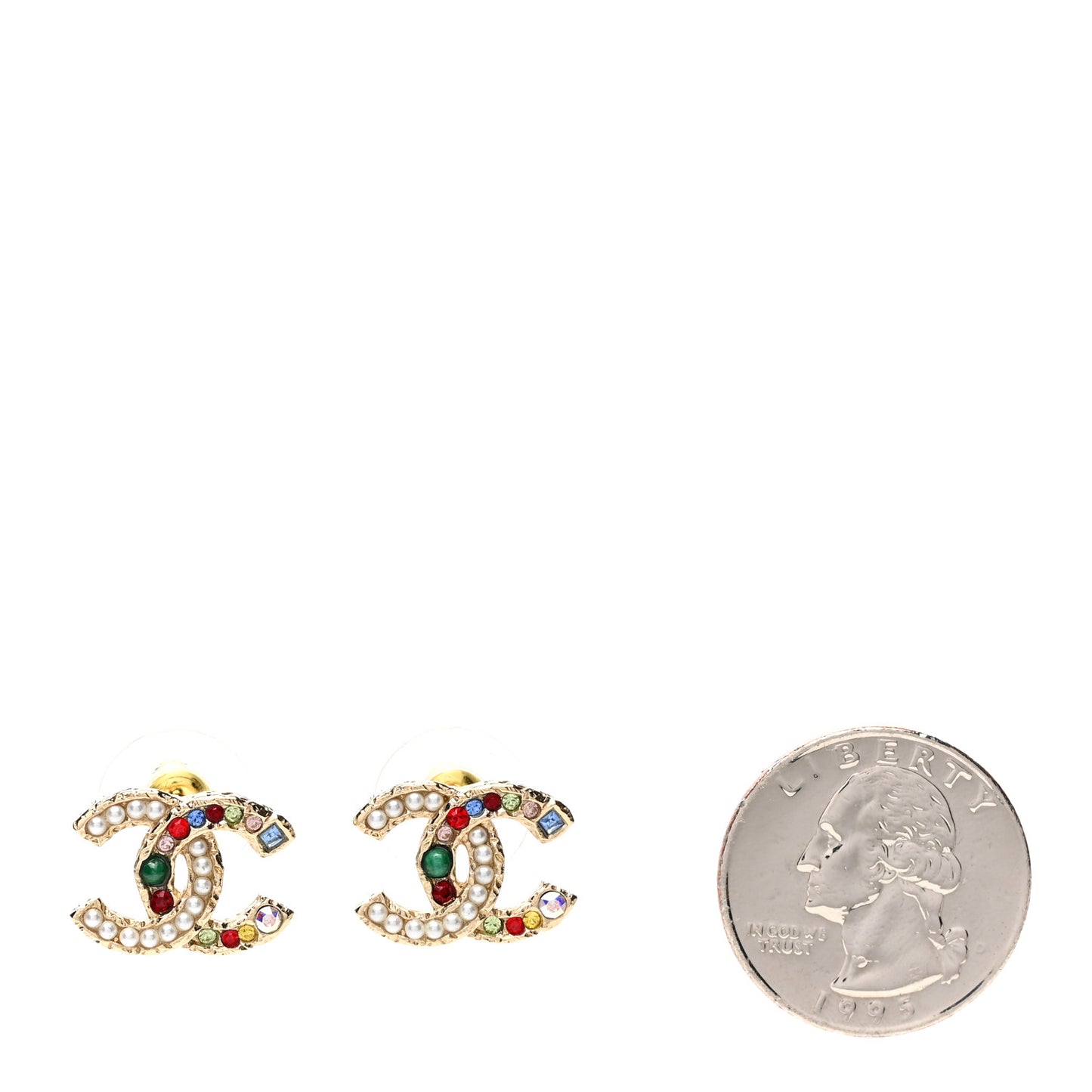 Pearl Crystal CC Earrings Gold Multicolor