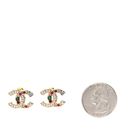 Chanel Pearl Crystal CC Earrings Gold Multicolor 2 of 4