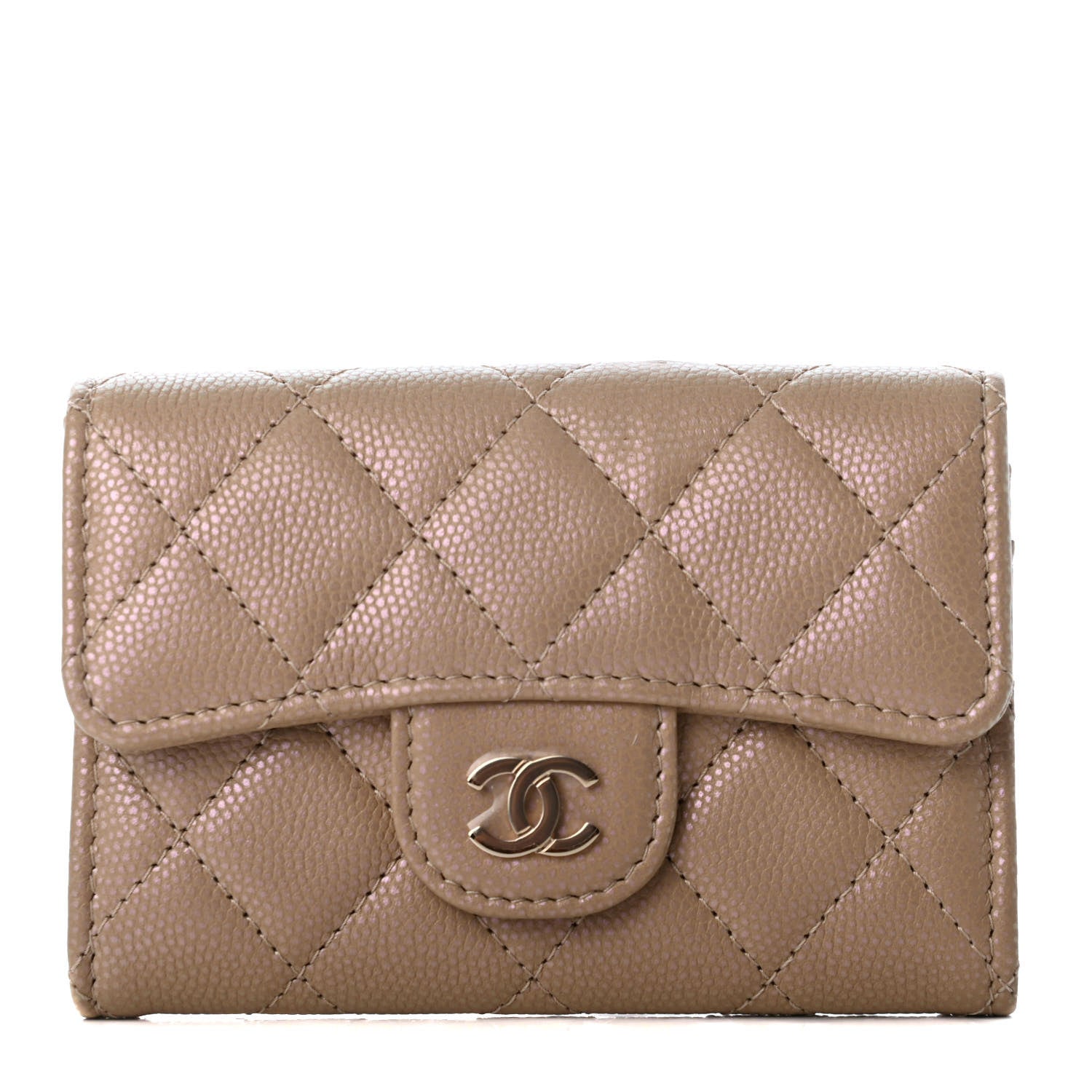 Chanel Iridescent Caviar Quilted Flap Card Holder Wallet Beige 1 of 5