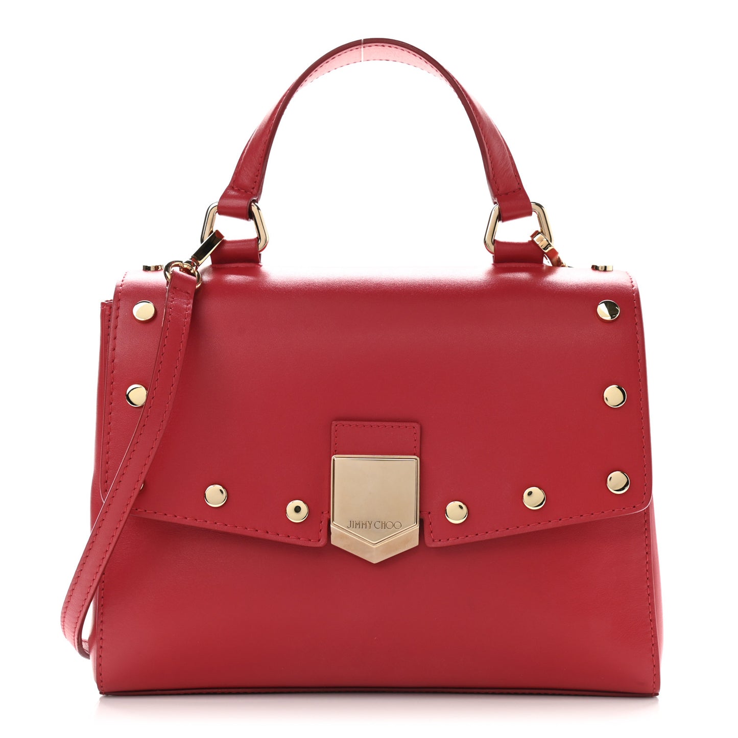 Smooth Calfskin Studded Lockett Shoulder Bag Red