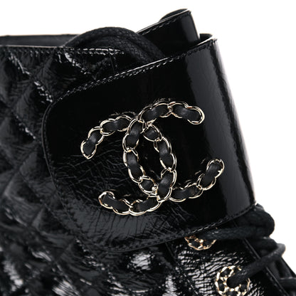 Chanel Shiny Calfskin Quilted Lace Up Combat Boots 40 Black 9 of 10