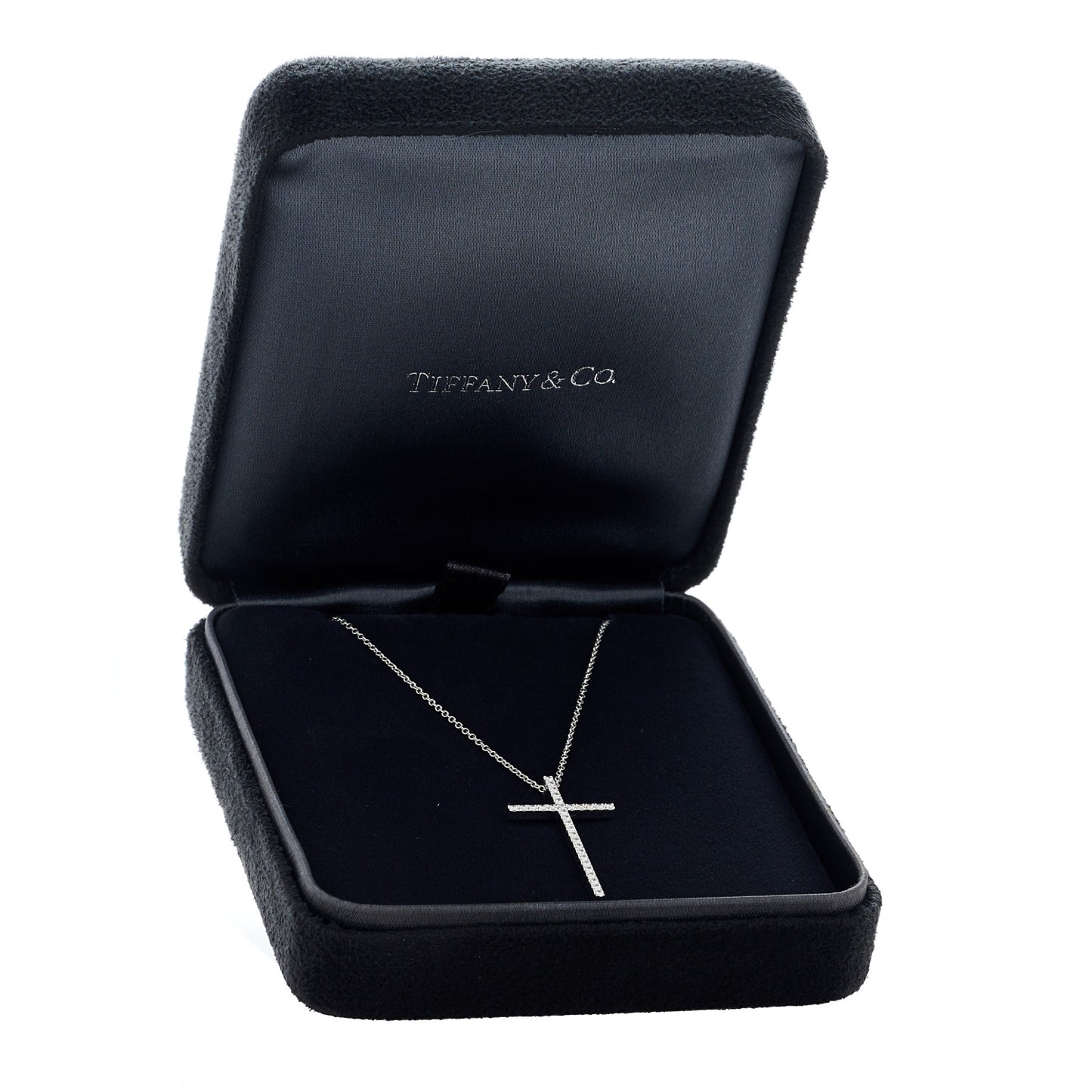 18K White Gold Diamond Metro Cross Pendant Necklace