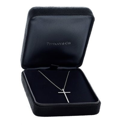 Tiffany 18K White Gold Diamond Metro Cross Pendant Necklace 5 of 5