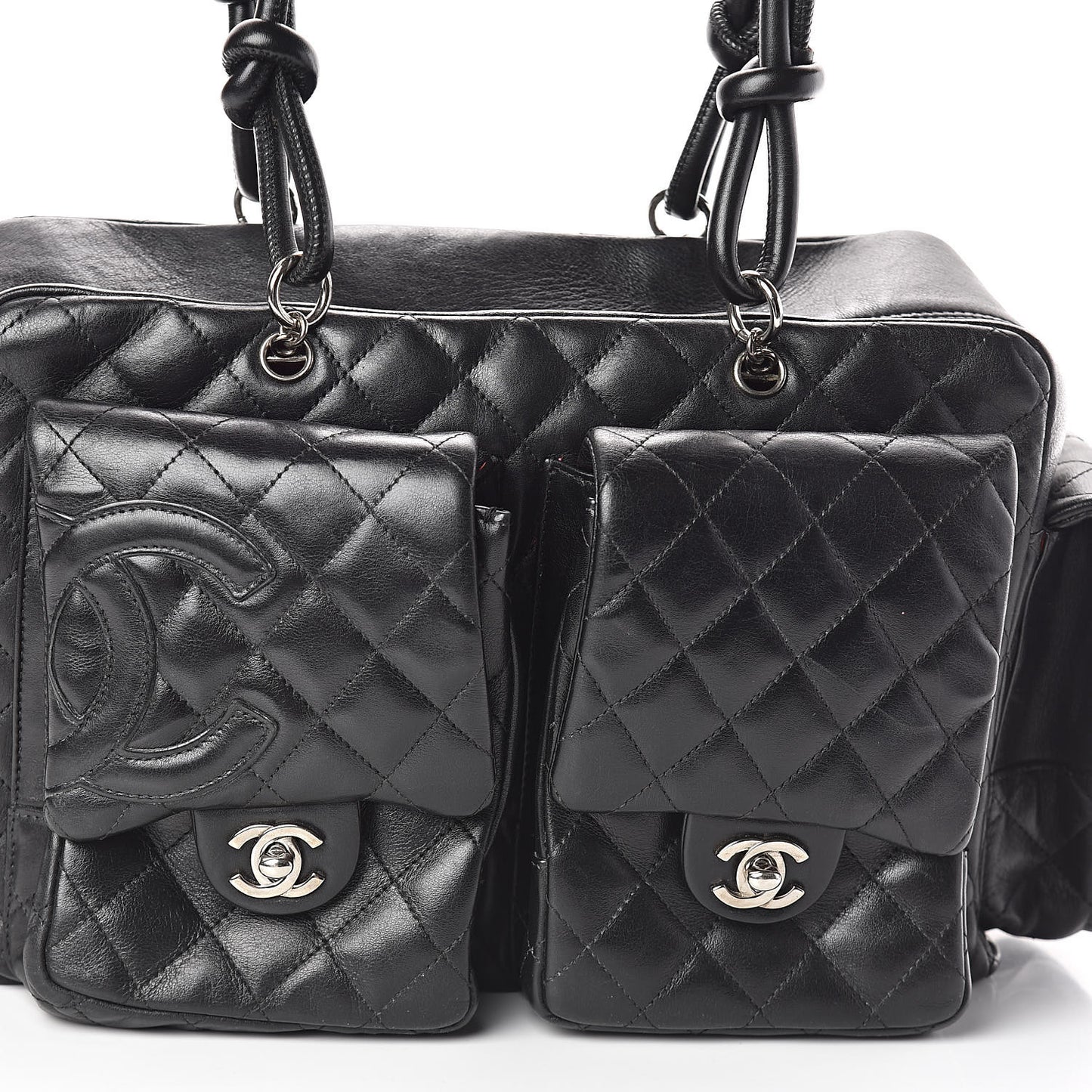 Calfskin Quilted Large Cambon Multipocket Reporter Black
