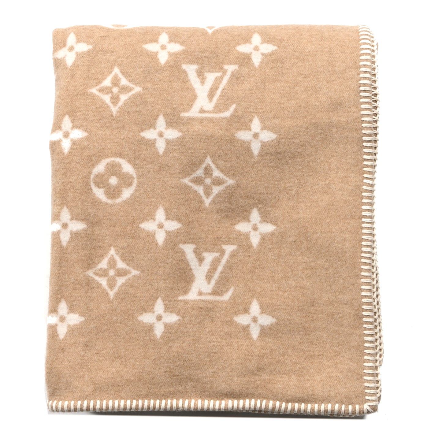 Wool Cashmere Monogram Blanket Beige